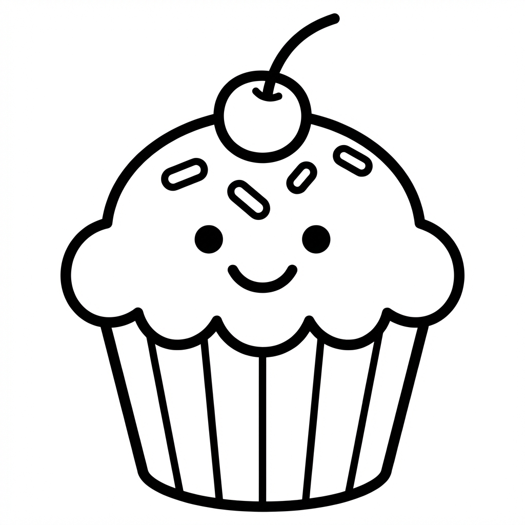 Coloring Page - Happy Cupcake